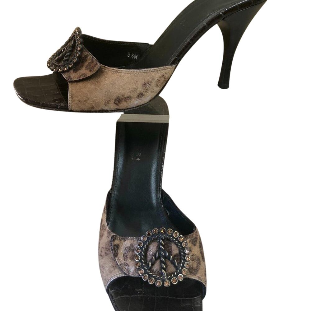 Donald Pliner Animal Print Shoe Slide Bronze Hair Calf Rhinestones leather $325 - Picture 2 of 7